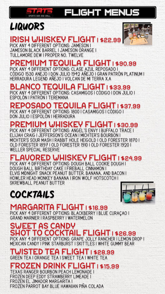 stats sports bar and grill flights menu