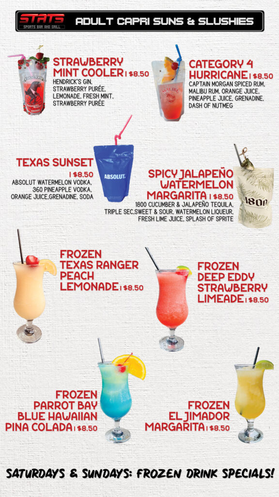 stats sports bar and grill adult capri sun slushie menu