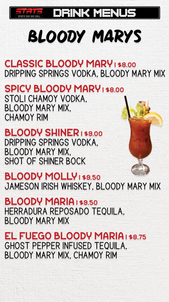 stats sports bar and grill bloody mary menu