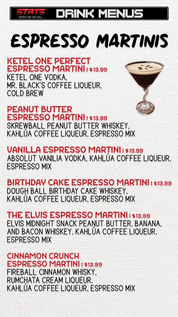 stats sports bar and grill espresso martini menu