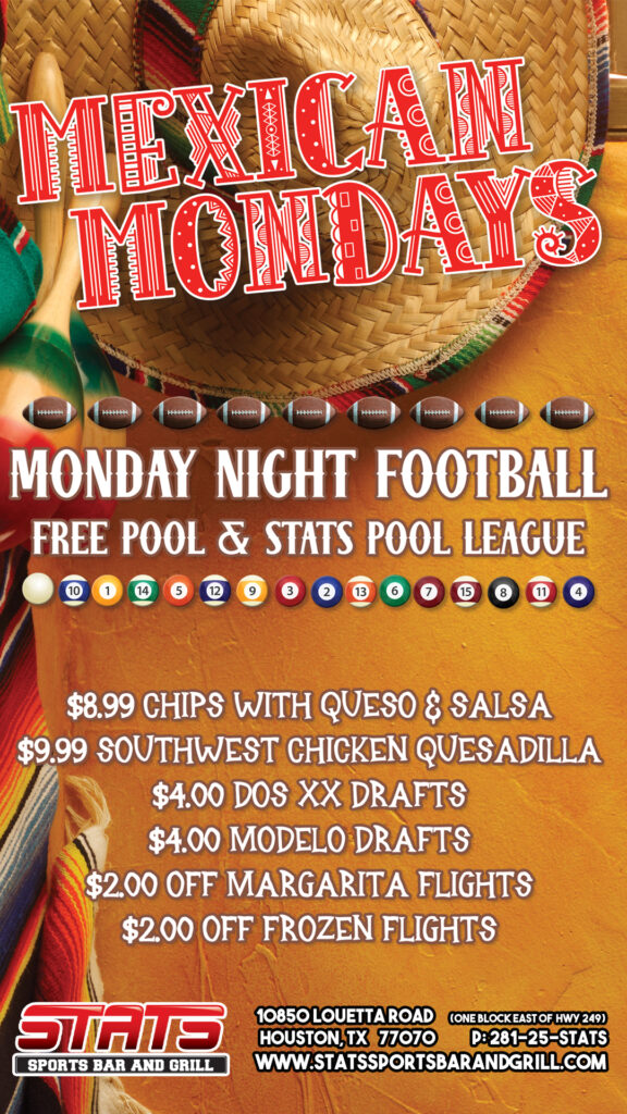 stats sports bar and grill 
monday specials