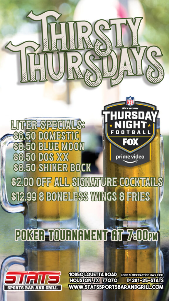 stats sports bar and grill 
thursday specials