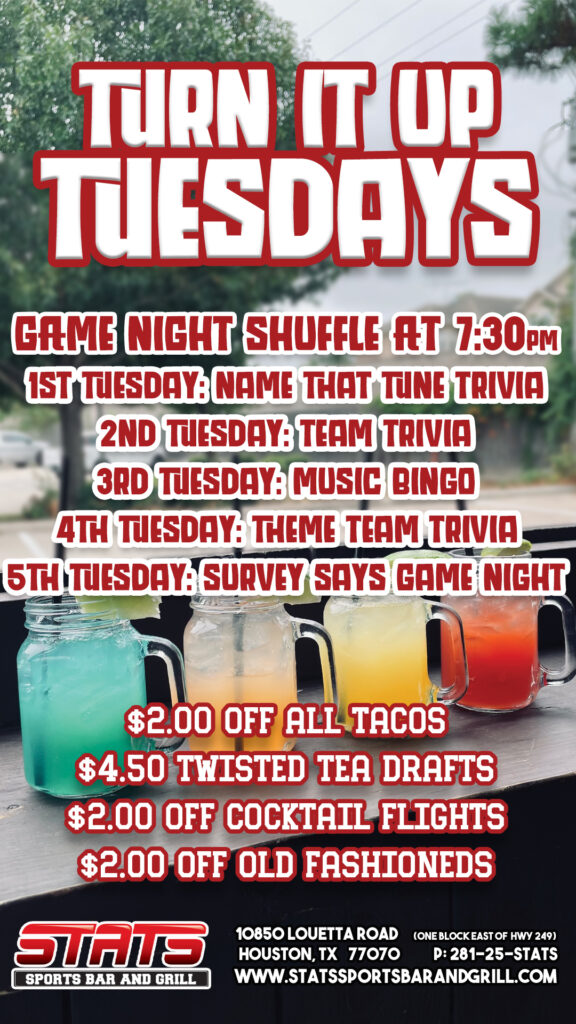 stats sports bar and grill 
tuesday specials